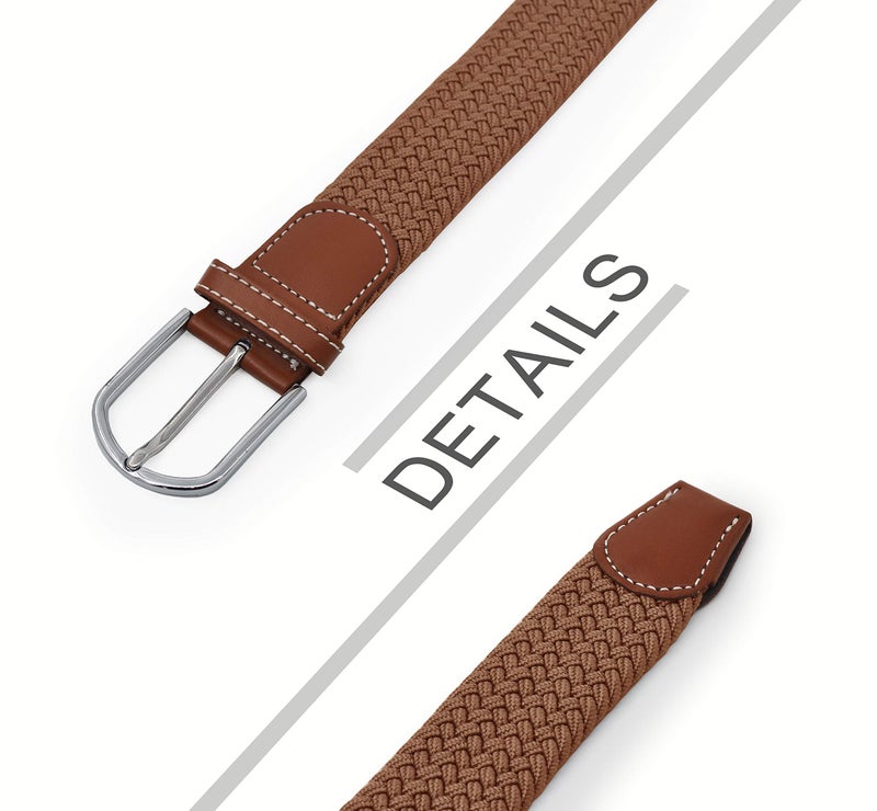 UltraKey Weave Elastic Belt, Unisex Braided Casual Outdoor Fabric Woven Belt Waist Straps with Metal Buckle Brown - Image 5
